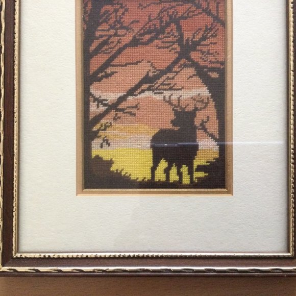 Professionally framed needlepoint petit point embroidery wall art deer s… - Picture 3 of 5